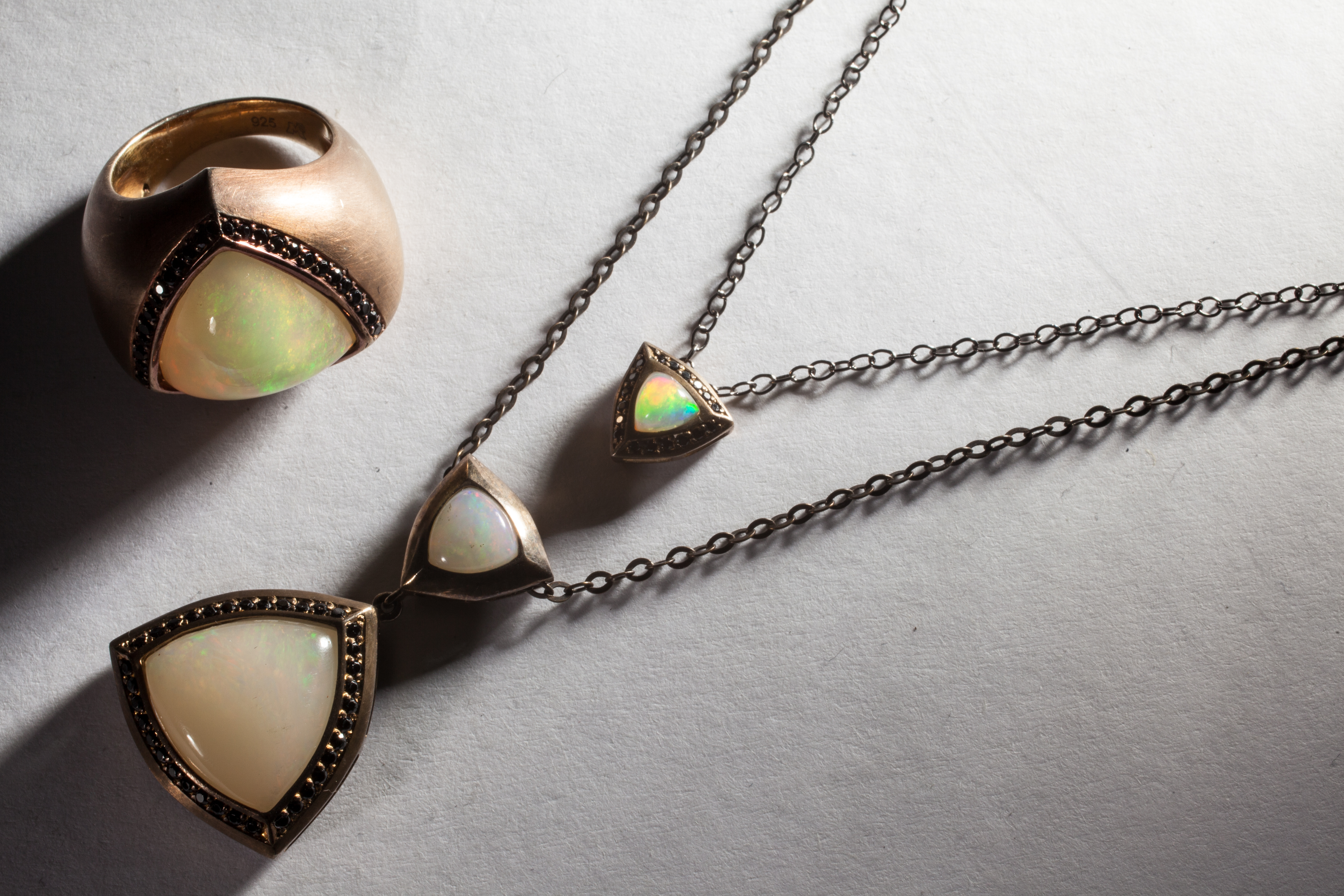 Genesis Set — Triangular Opals & Black Diamond Suite